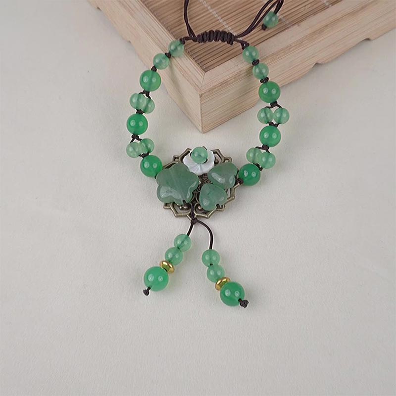 Unisex Green Jade Luck Flower Charm Bracelet 6-10mm Beads