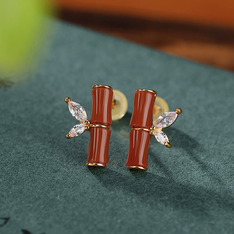 925 Sterling Silver Jade Bamboo Luck Stud Earrings