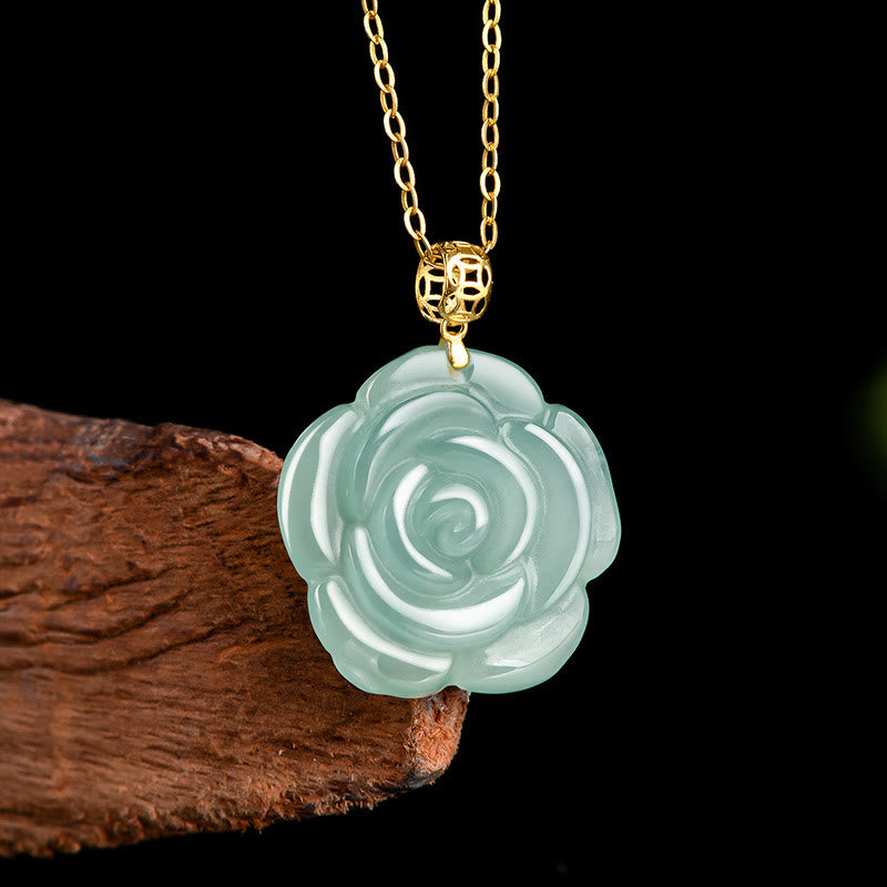 925 Sterling Silver Jade Luck Necklace 18K Gold Pendant