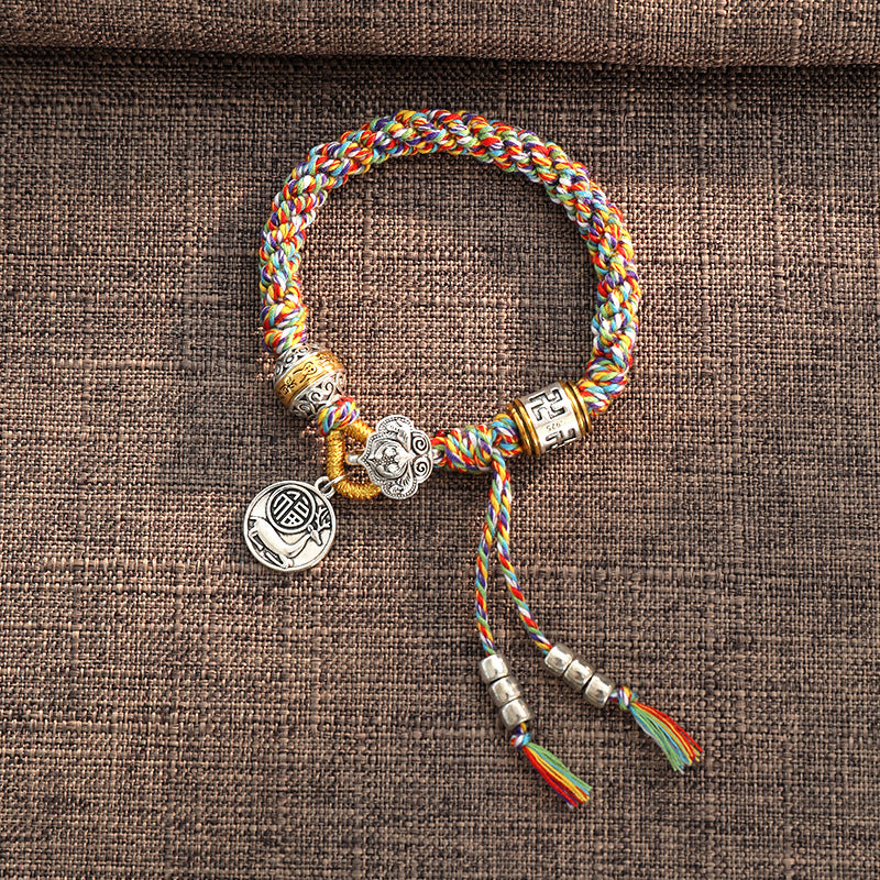 Unisex Tibetan Om Mani Padme Hum Fu Luck Braided Bracelet