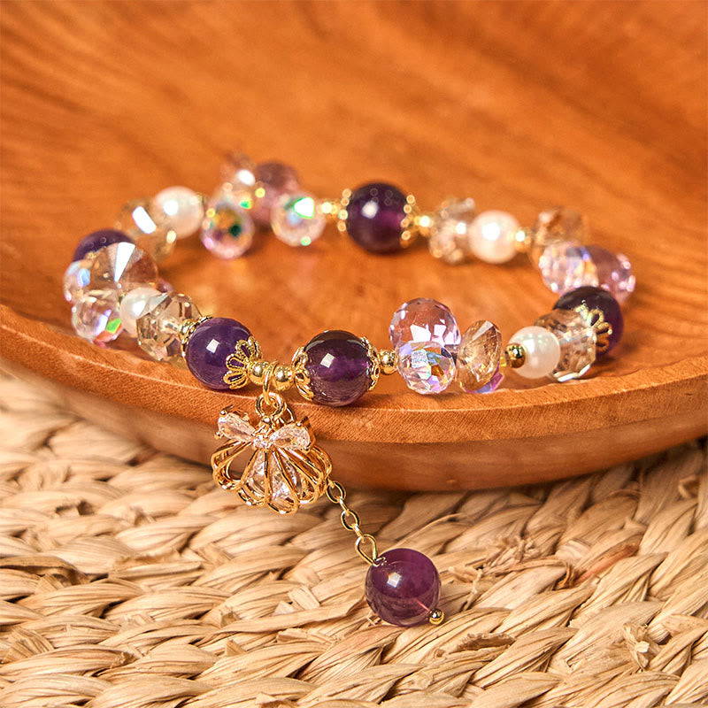 8mm Amethyst Citrine Pearl Shell Peace Bracelet for Women