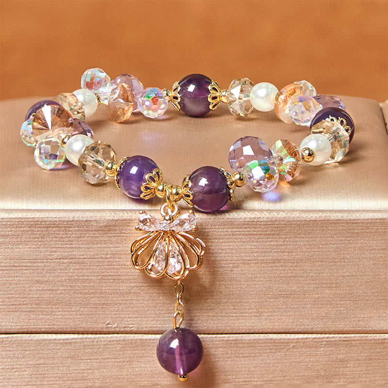 8mm Amethyst Citrine Pearl Shell Peace Bracelet for Women