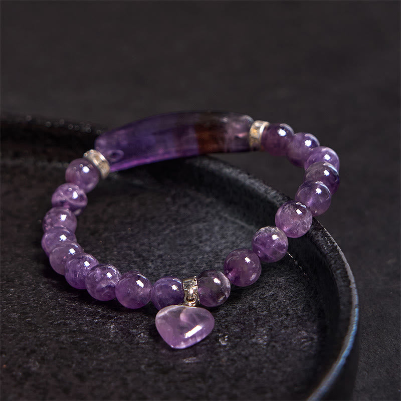 8mm Amethyst Healing Beads Love Heart Bracelet for Meditation
