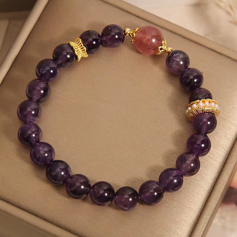 8mm Amethyst & Strawberry Quartz Bracelet for Women