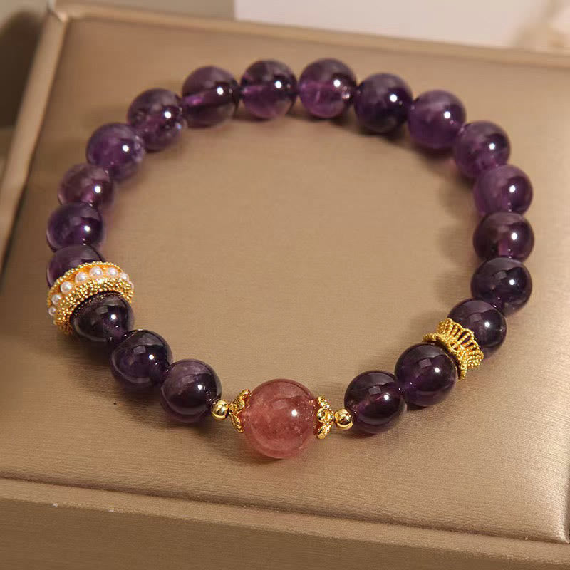 8mm Amethyst & Strawberry Quartz Bracelet for Women