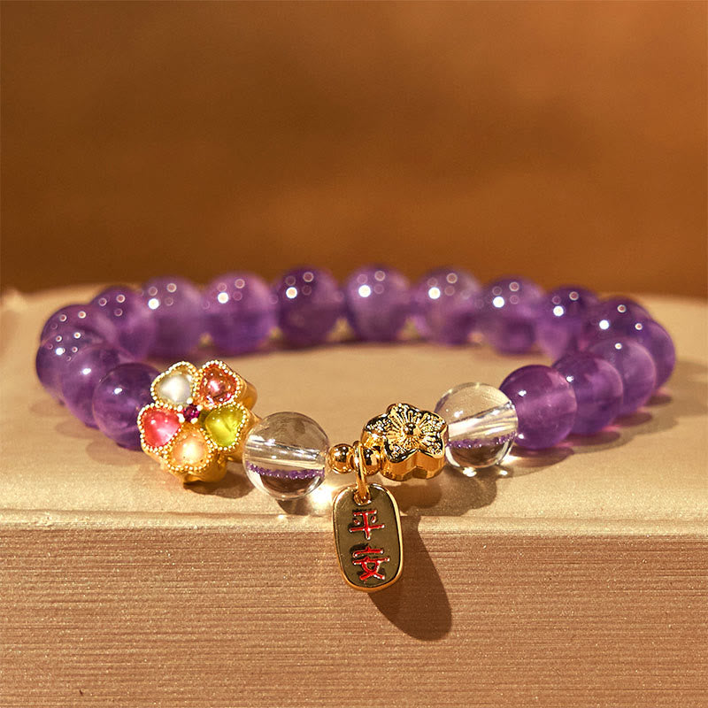 8mm Amethyst White Crystal Healing Charm Bracelet