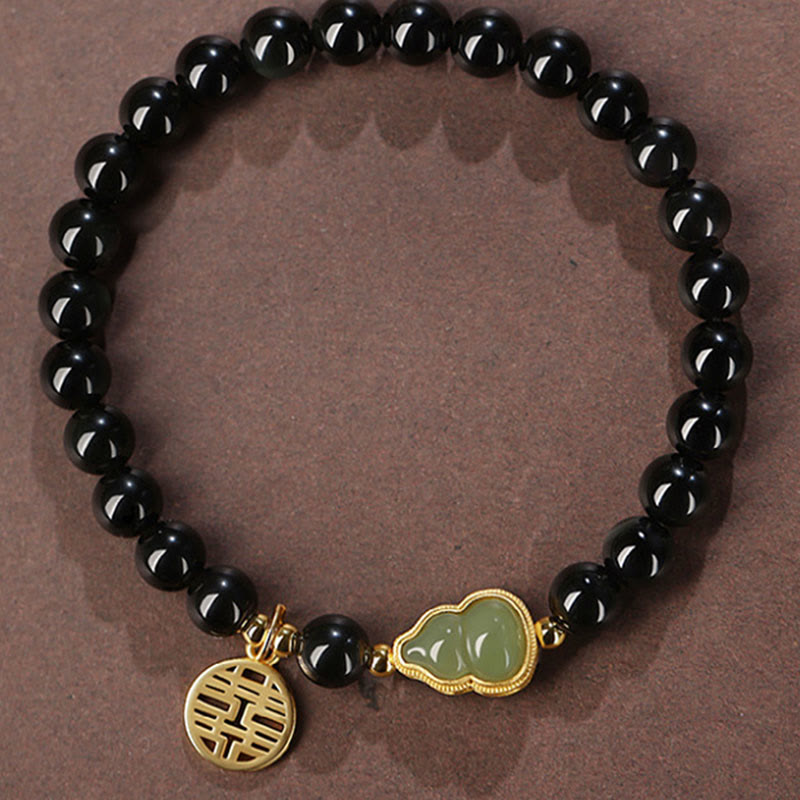 8mm Black Obsidian Hetian Jade Strength Bracelet
