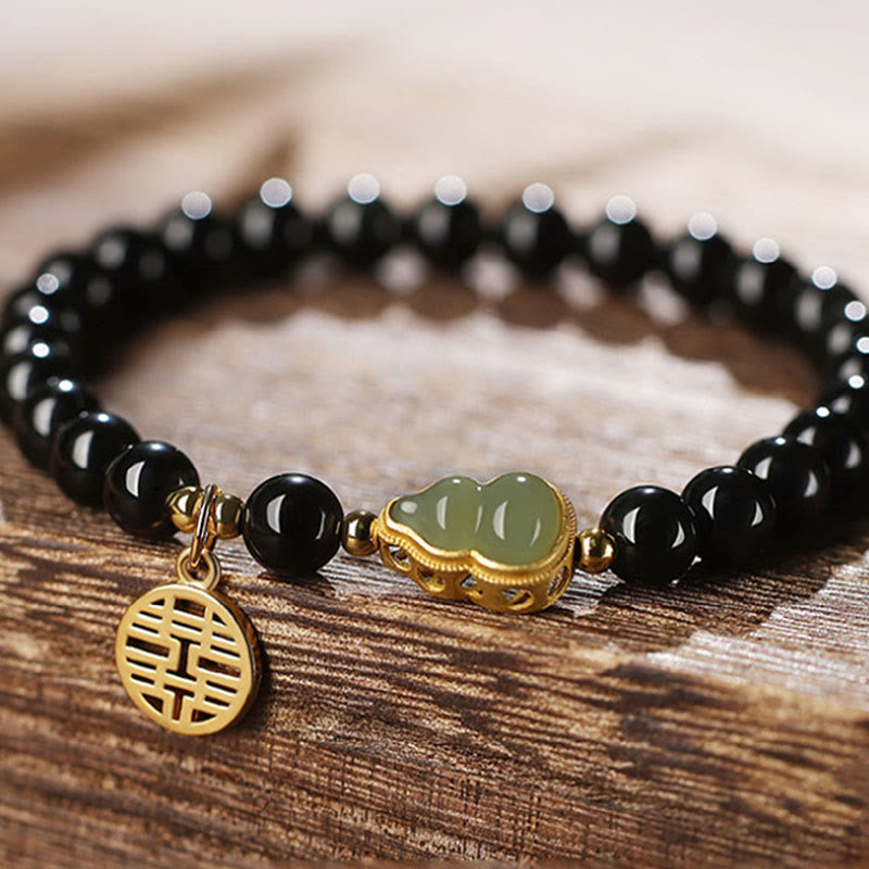8mm Black Obsidian Hetian Jade Strength Bracelet