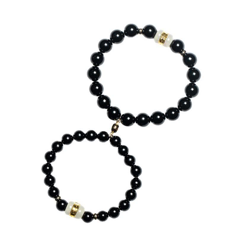 8mm Black Obsidian Jade Om Mani Padme Hum Strength Bracelet