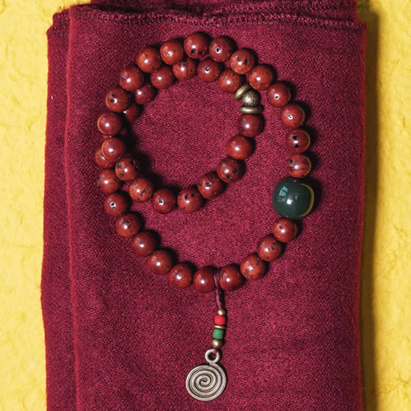 8mm Bodhi Seed Cyan Jade Copper Peace Bracelet