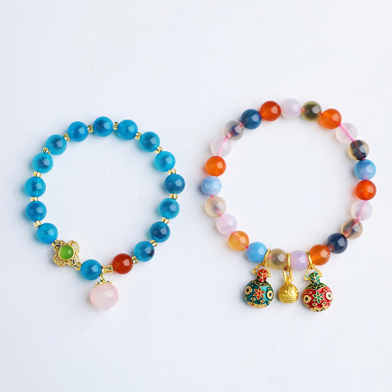 8mm Candy Agate Agate Bracelet with Gold Swallowing Beast Charms for Harmony