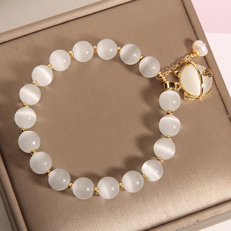 8mm Cats Eye Pearl Love Charm Bracelet for Calm & Peace