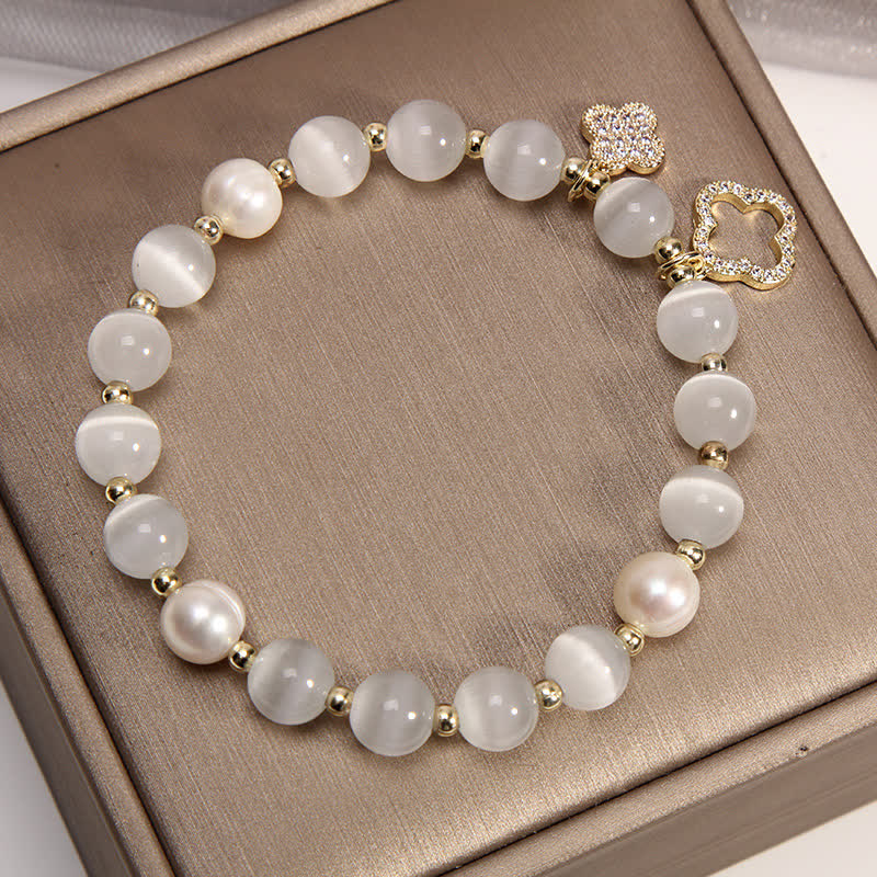 8mm Cats Eye Pearl Love Charm Bracelet for Calm & Peace