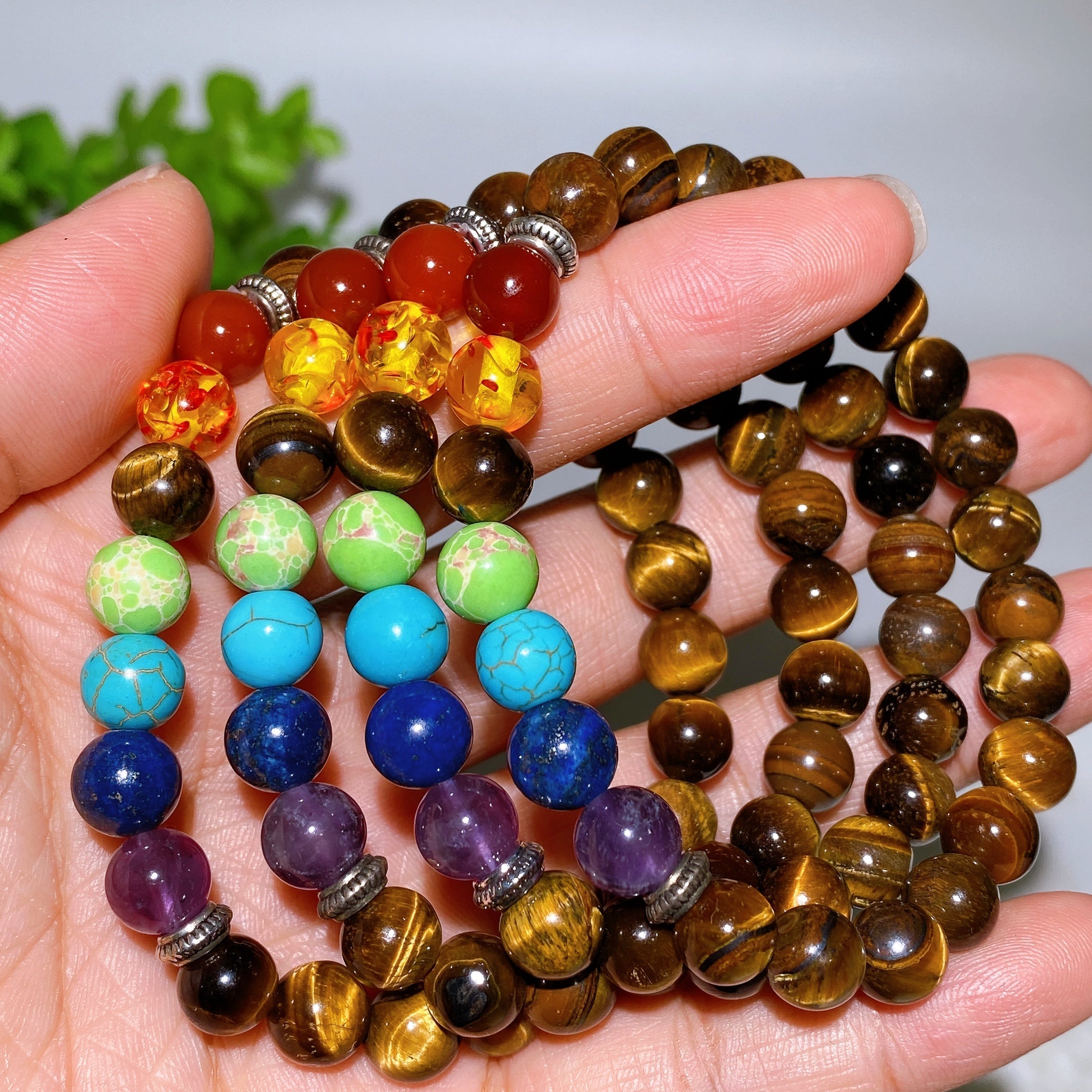 8mm Chakra Crystal Healing Bracelet for Energy Balance
