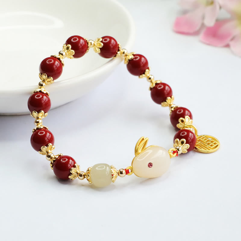 8mm Cinnabar Blessing Bracelet with Fu Character Charm