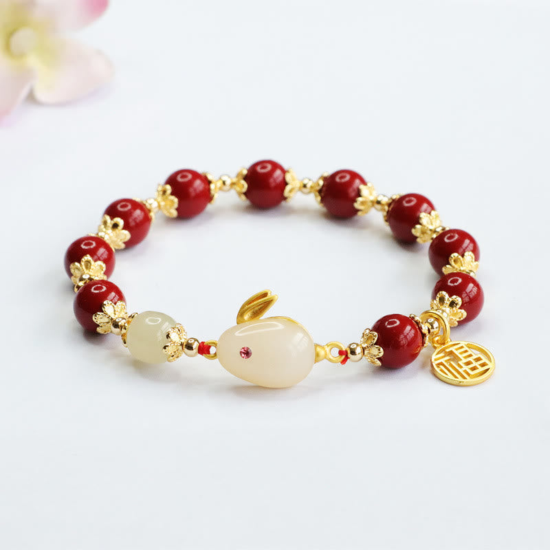 8mm Cinnabar Blessing Bracelet with Fu Character Charm