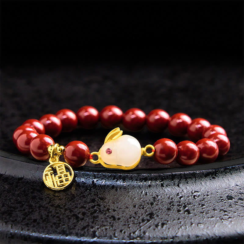 8mm Cinnabar Blessing Bracelet with Fu Character for Luck