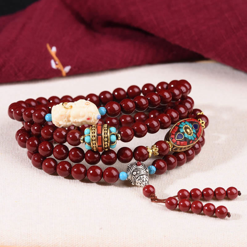 8mm Cinnabar Bodhisattva Tara Calm Bracelet Mala