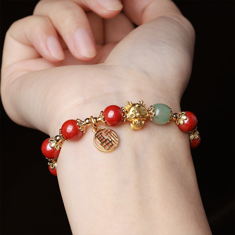 8mm Cinnabar Fu Character Blessing Bracelet Dragon Year