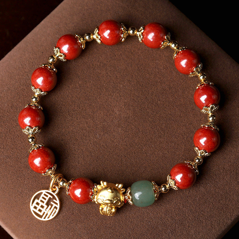 8mm Cinnabar Fu Character Blessing Bracelet Dragon Year