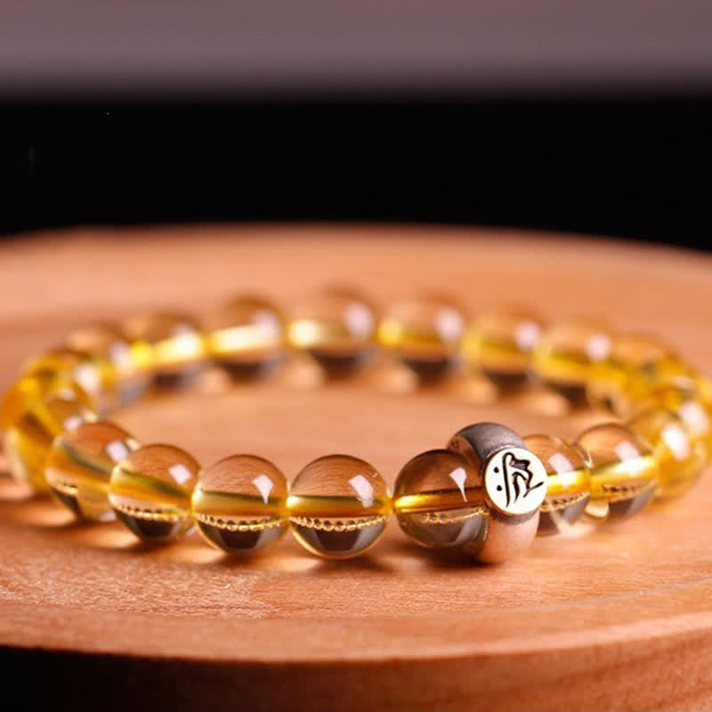8mm Citrine Chinese Zodiac Bracelet for Spiritual Protection
