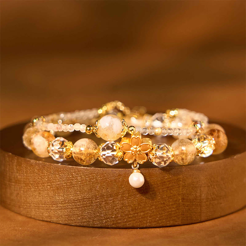 8mm Citrine Prosperity Flower Bracelet for Women