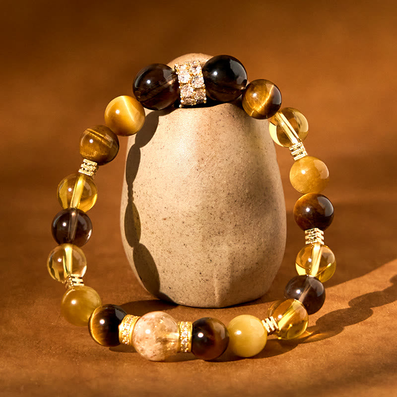 8mm Citrine Topaz Smoky Quartz Tiger Eye Happiness Bracelet