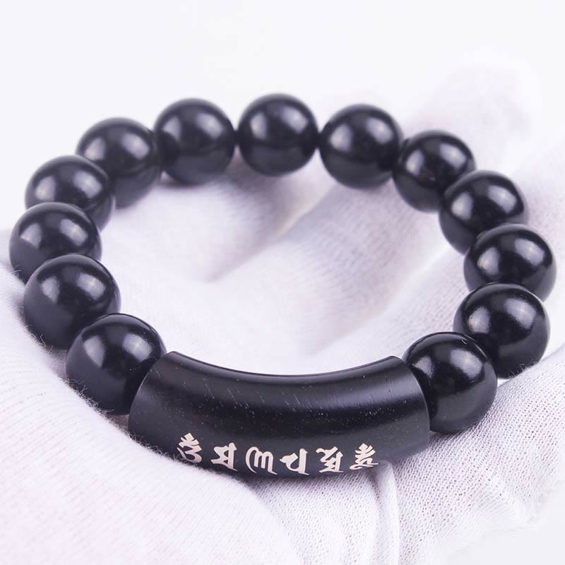 8mm Ebony Wood Om Mani Padme Hum Silver Balance Bracelet