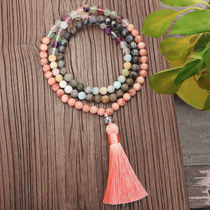 8mm Fluorite Black Glitter Protection Mala Bracelet