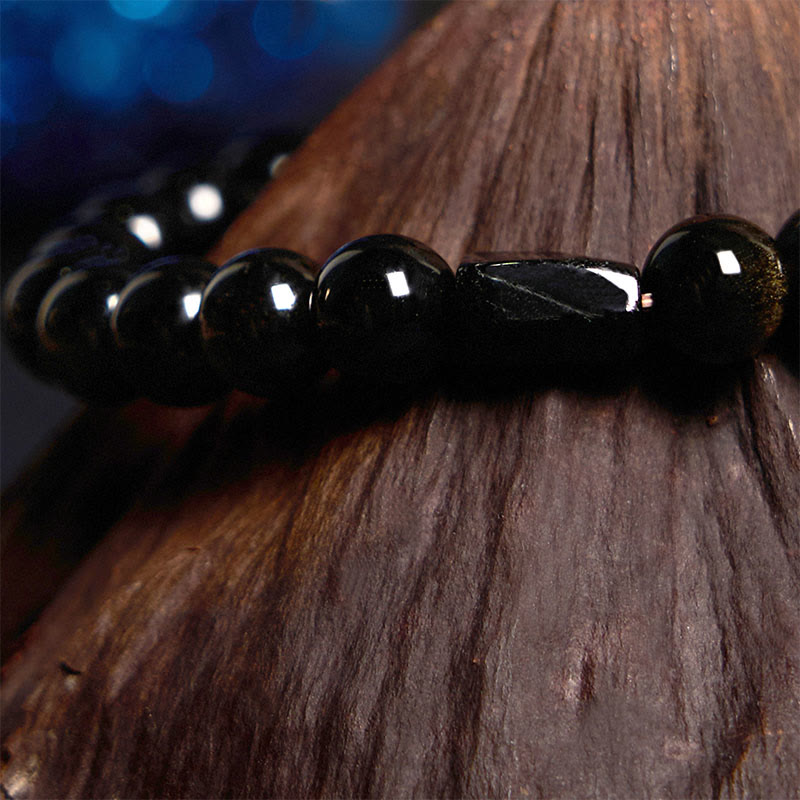 8mm Gold Sheen Obsidian Black Tourmaline Wealth Bracelet