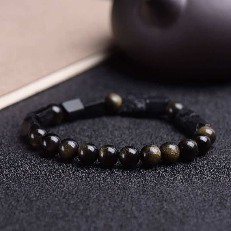 8mm Gold Sheen Obsidian Wealth Bracelet Protection