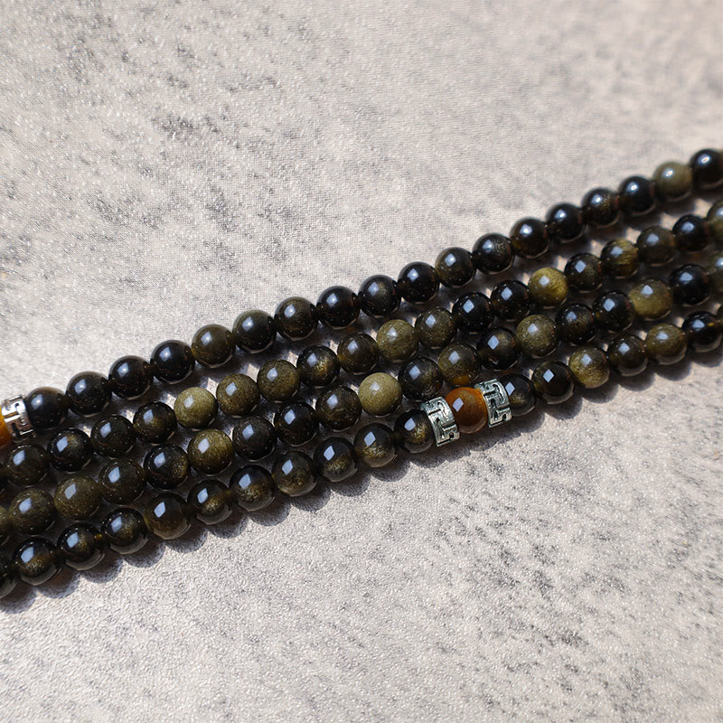 8mm Golden Obsidian Energy Bracelet Necklace for Protection
