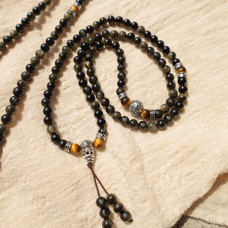 8mm Golden Obsidian Energy Bracelet Necklace for Protection