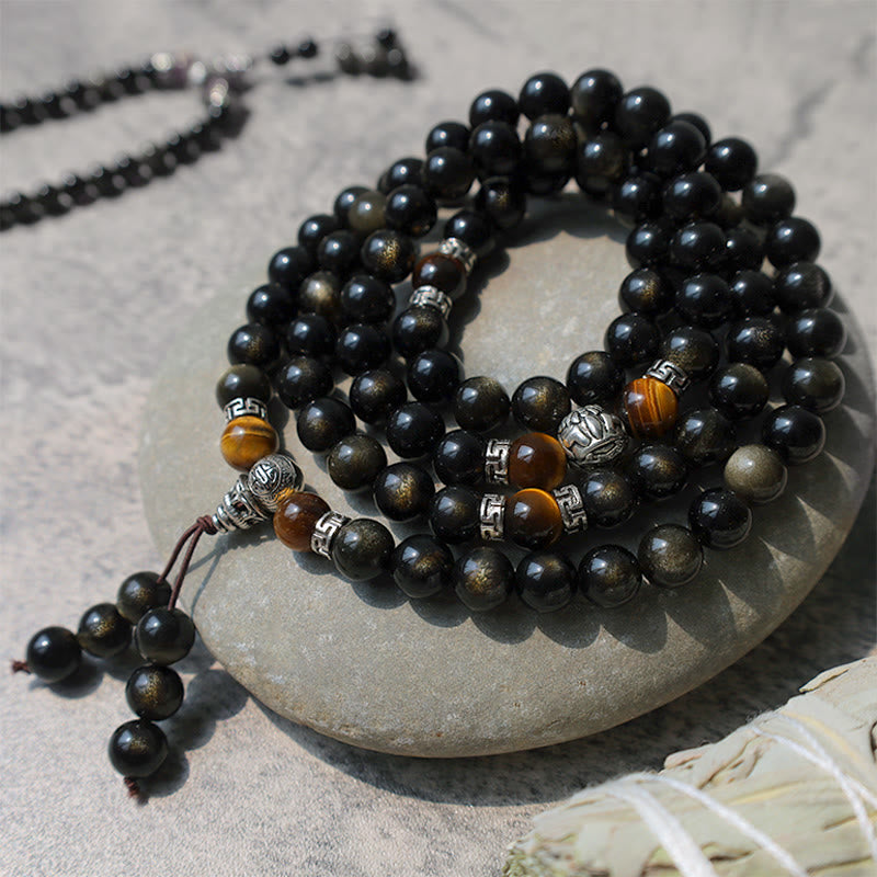 8mm Golden Obsidian Energy Bracelet Necklace for Protection