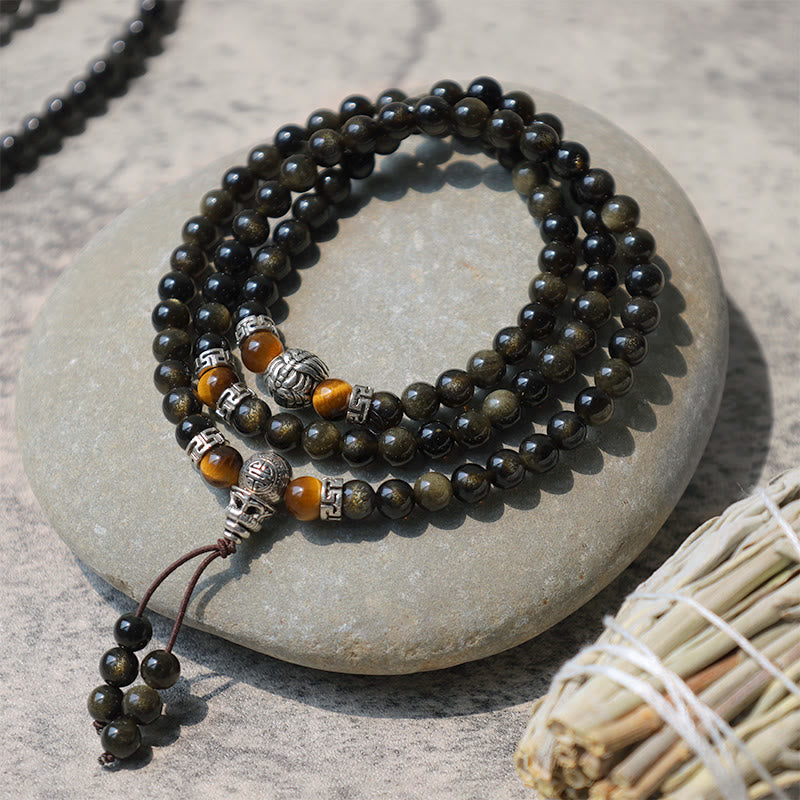 8mm Golden Obsidian Energy Bracelet Necklace for Protection