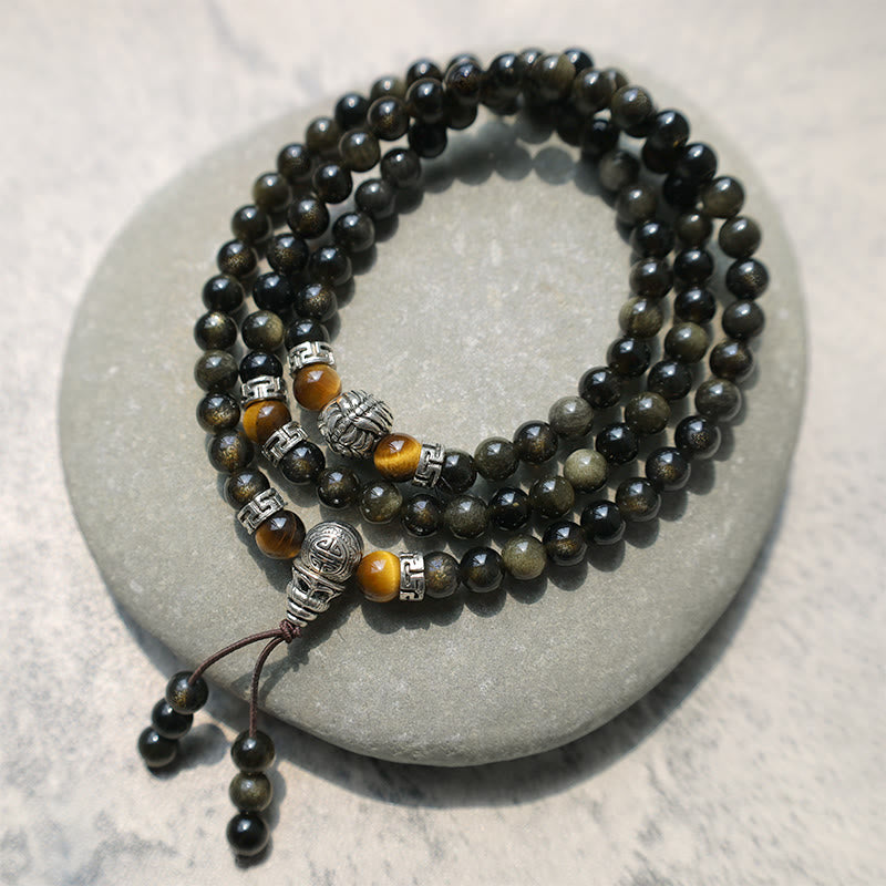 8mm Golden Obsidian Energy Bracelet Necklace for Protection