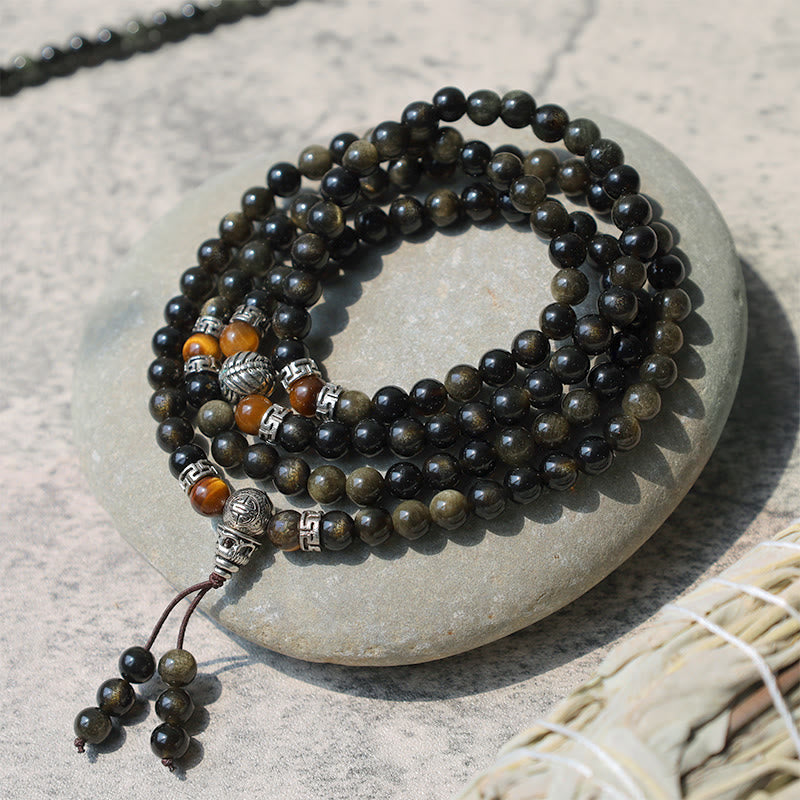 8mm Golden Obsidian Energy Bracelet Necklace for Protection