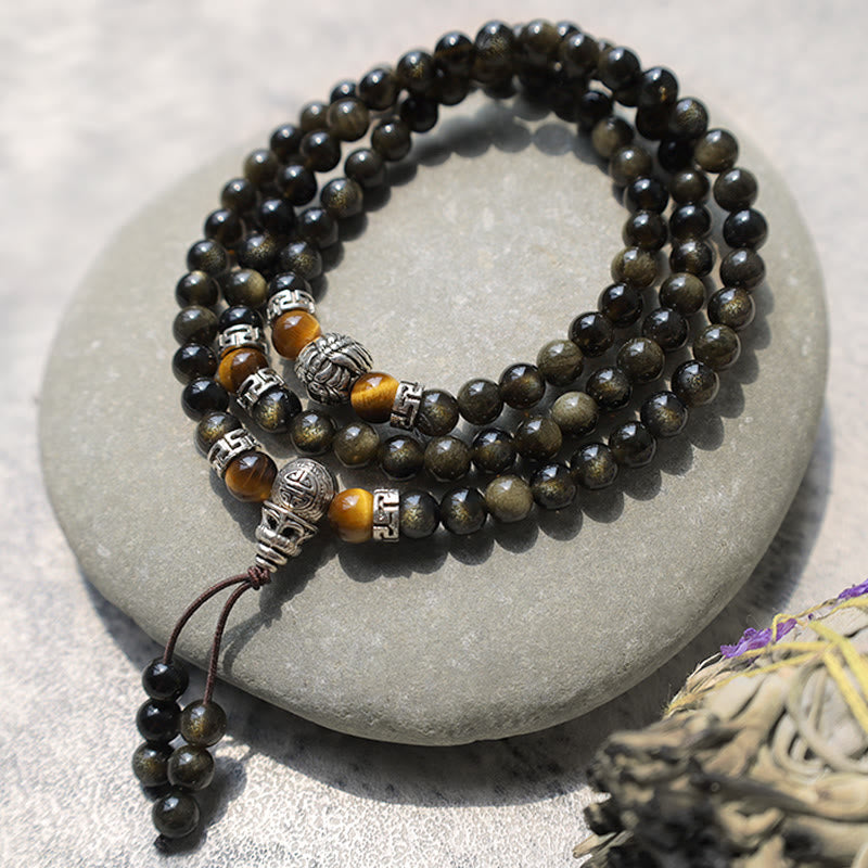 8mm Golden Obsidian Energy Bracelet Necklace for Protection