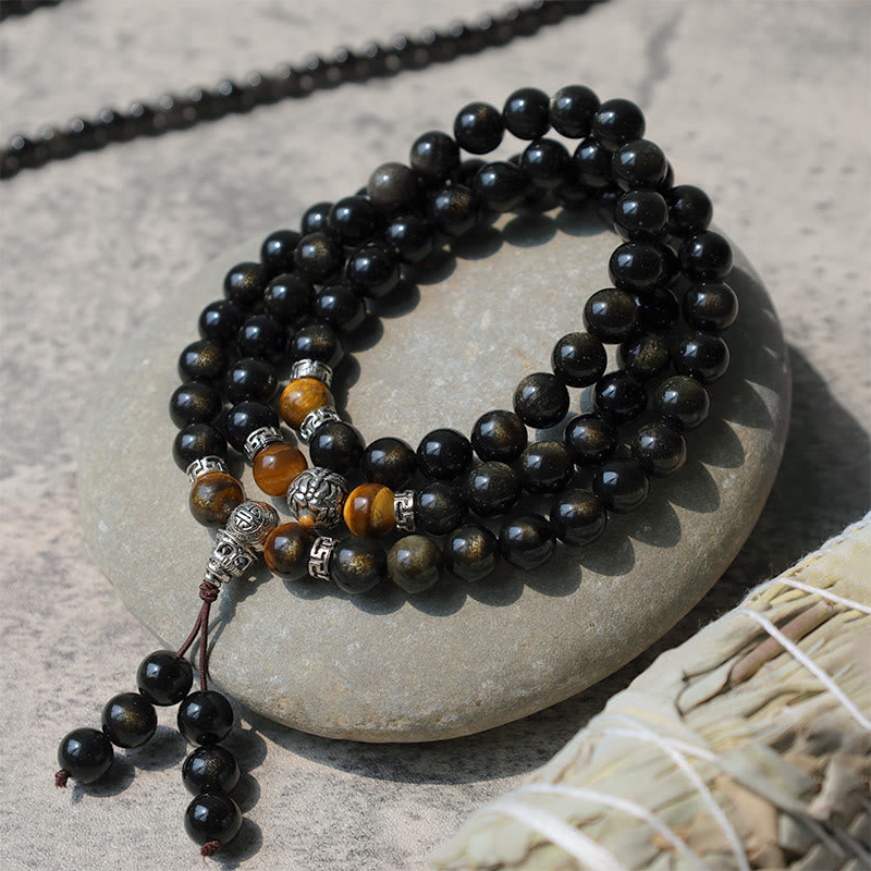 8mm Golden Obsidian Energy Bracelet Necklace for Protection