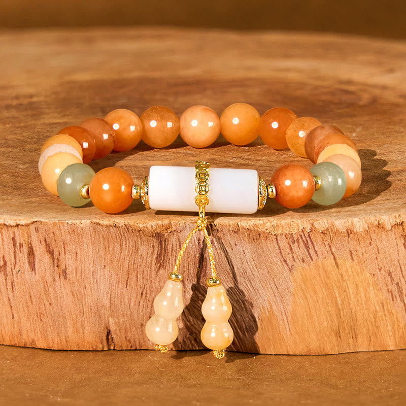 8mm Golden Silk Jade White Crystal Luck Bracelet