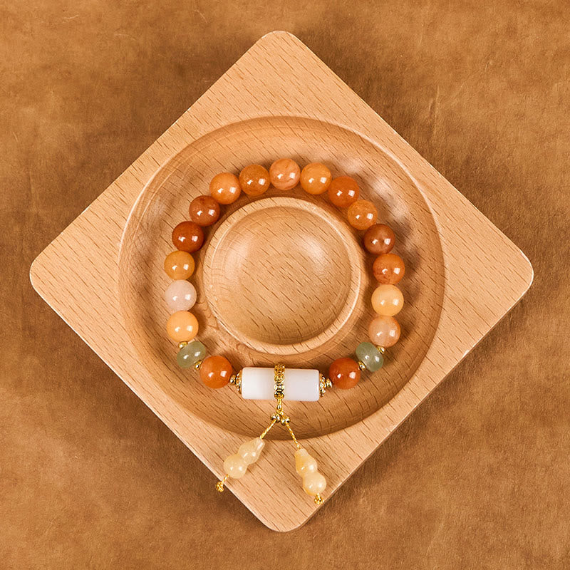 8mm Golden Silk Jade White Crystal Luck Bracelet