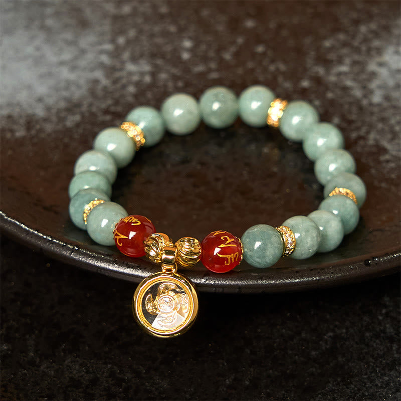 8mm Green Jade Om Mani Padme Hum Charm Bracelet