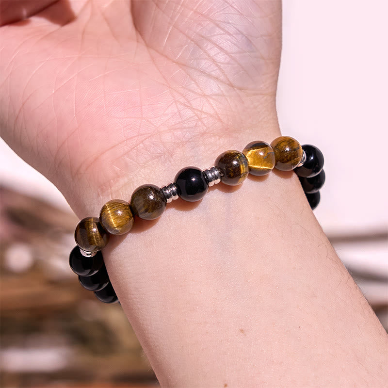 8mm Hematite Blue Tiger Eye Bracelet Set - Protection Design