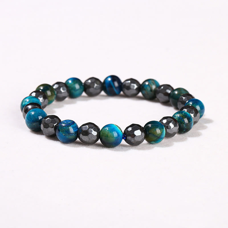 8mm Hematite Blue Tiger Eye Bracelet Set - Protection Design