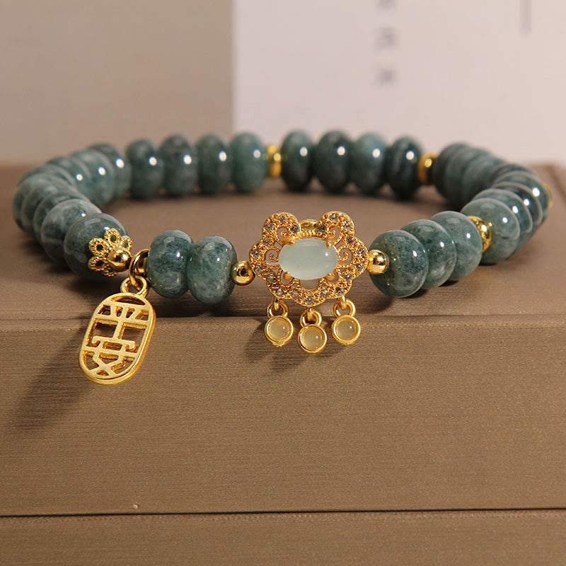 8mm Jade Chinese Lock Charm Bracelet for Prosperity