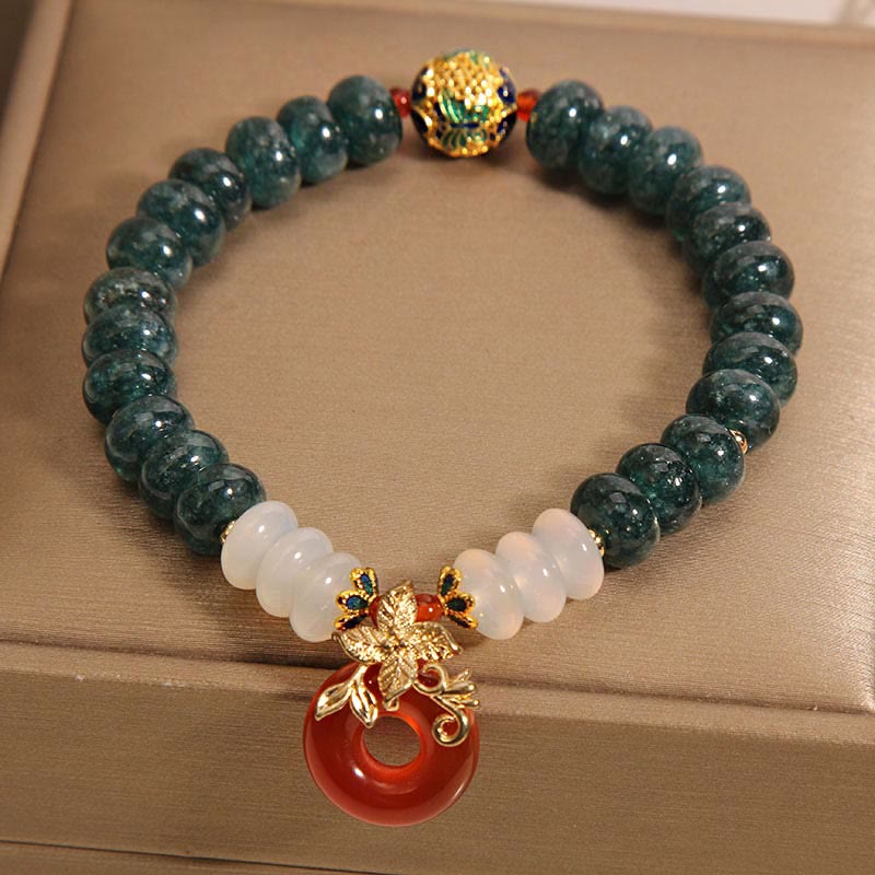 8mm Jade White Agate Red Agate Peace Buckle Luck Bracelet