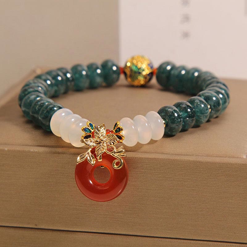 8mm Jade White Agate Red Agate Peace Buckle Luck Bracelet