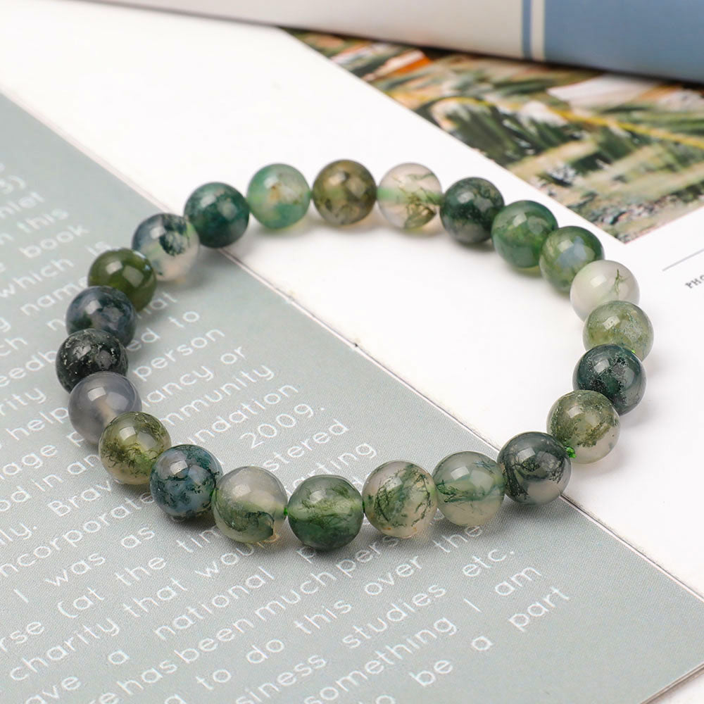 8mm Moss Agate Bracelet for Healing and Balance