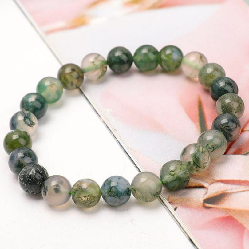 8mm Moss Agate Bracelet for Healing and Balance
