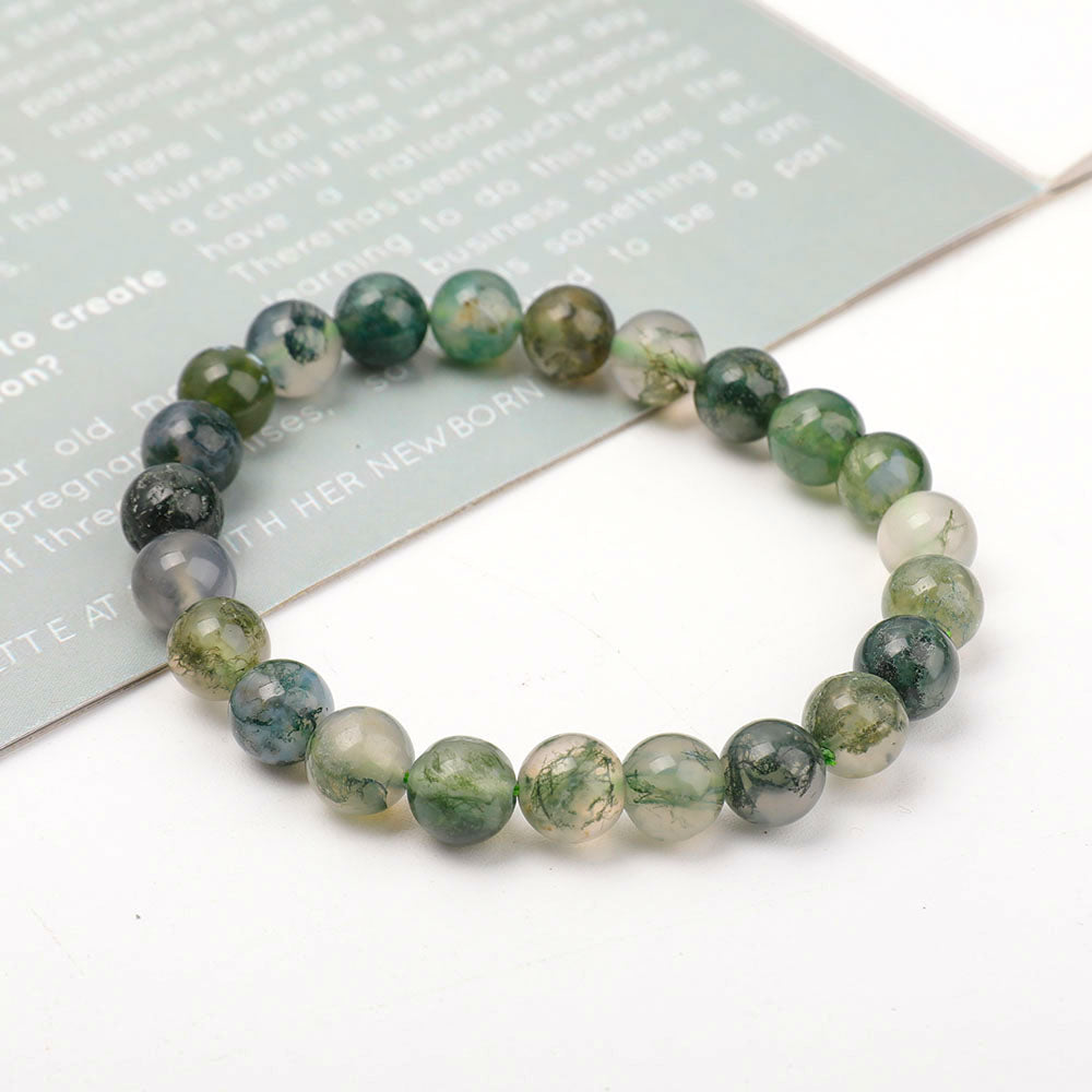 8mm Moss Agate Bracelet for Healing and Balance